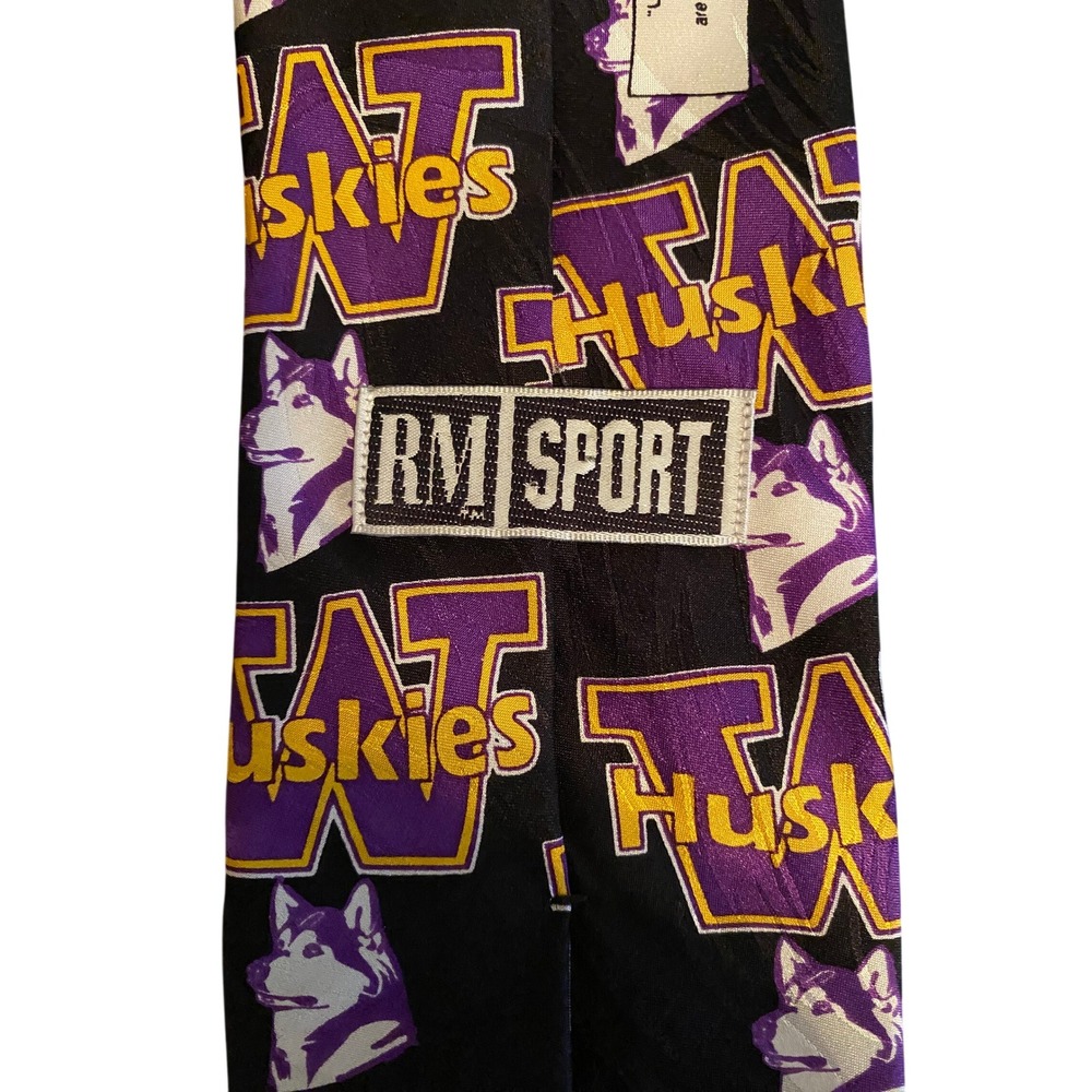 RM Sport University of Washington Huskies Silk Tie Mens Purple Gold NCAA UW Logo
